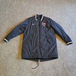 Nike Jacket Mens Large Gray Long Puffer Baseball Dugout Coat Zip Swoosh Logo